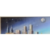 Image 2 : Cityscape w/ Moons in Sky Painting, Unsigned, Framed, 31 X 27