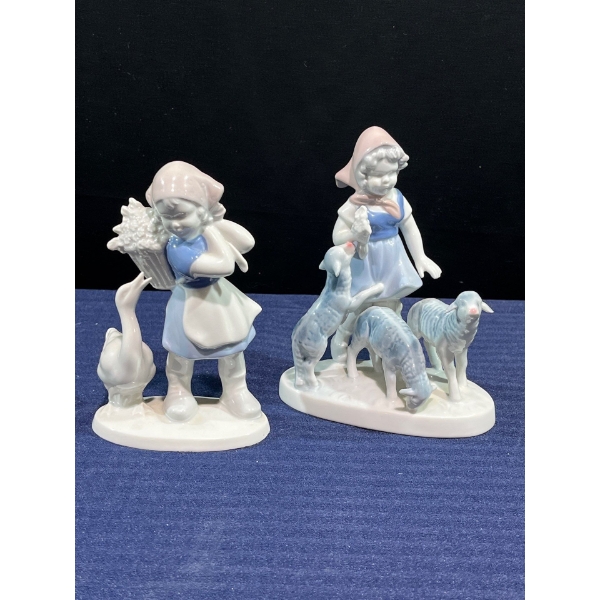 Gerold Porcelain, Girl with Geese and Sheep both 6.5H, Made in West-Germany