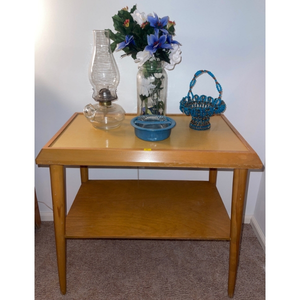 Decorative Collectables w/ Teak 2 Tiered End Table 25x14x24