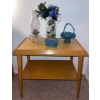 Image 1 : Decorative Collectables w/ Teak 2 Tiered End Table 25x14x24