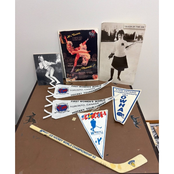Women's Ice Hockey and Skating Memorabilia, Including Ephemera and Mini Stick