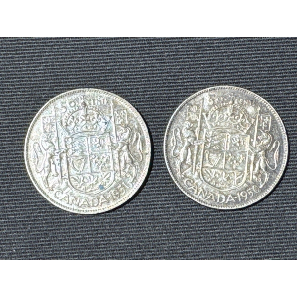 1950 & 51 Canadian Silver Half Dollars