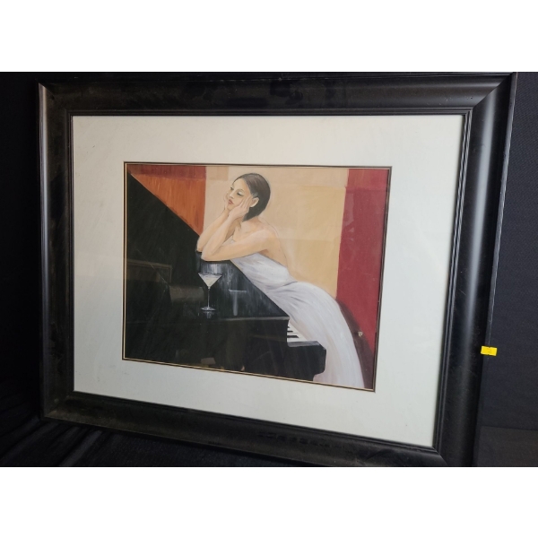 Print of Female and Grand Piano 33 X 27, Framed Under Glass 