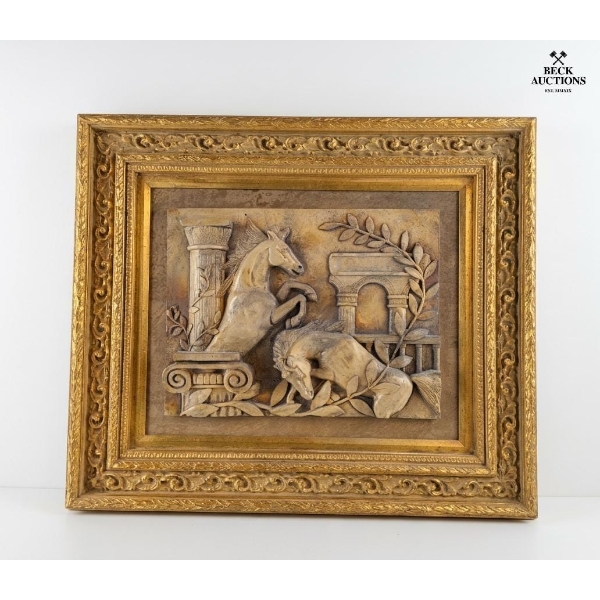 Frame Of Decorative Bas-Relief Sculpture Depicting Two Horses, 24''INCHES HEIGHT , 27''INCHES WIDTH