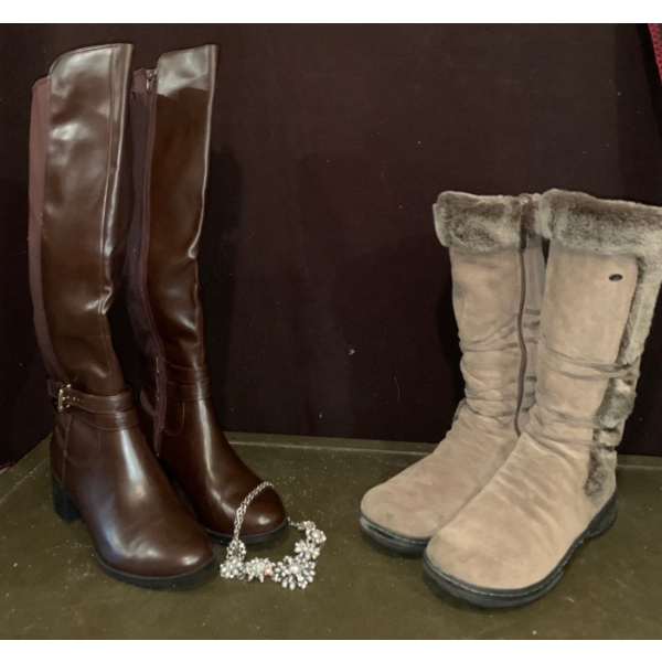 Women's Boots (Size 8.5-9) & Lovely Costume Necklace 