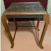 Image 1 : Wooden Table with Oriental Carved Scene Under Glass 22 T, 18 L, 13 W