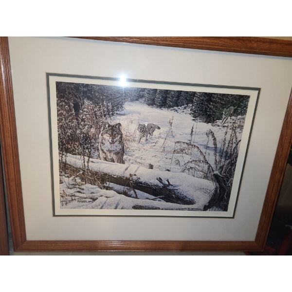 Wolves Numbered Print 1954/3750 by Rankin 26 X 21 Framed Under Glass 