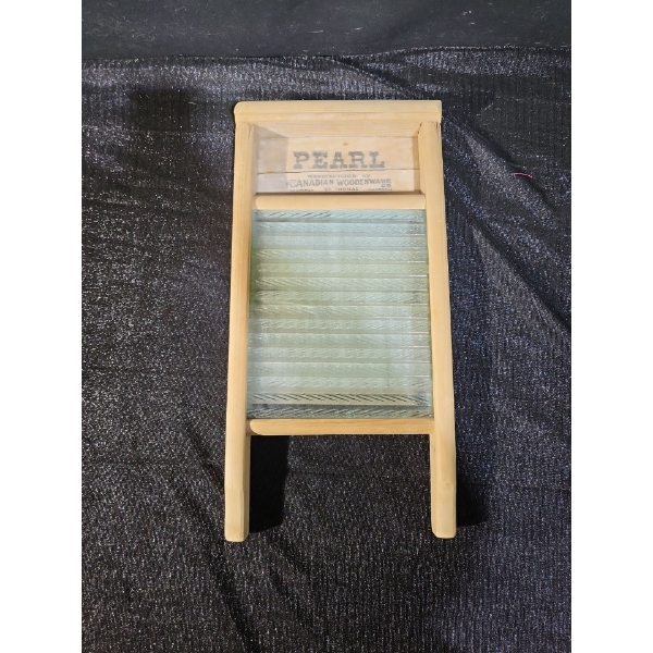 Vintage Pearl Wood and Glass Washboard