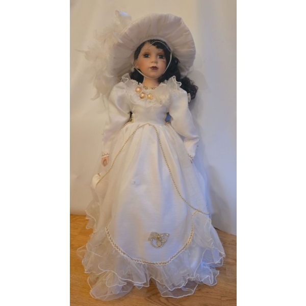Beautiful Porcelain Doll Going to the Ball w/ Feathered Hat, 28T 