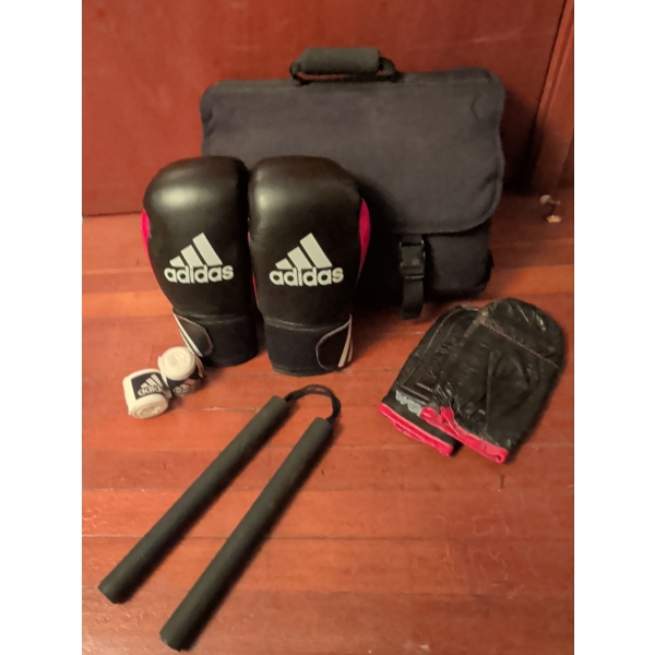 Personal Security Essentials - Nun Chucks New Adidas Boxing Gloves Straps & Sparring 