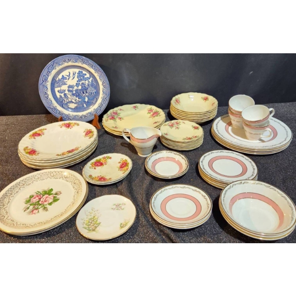 English Dinnerware Including Cottage Rose, Debutante, and Other Assorted