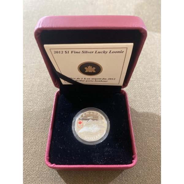 2012 $1 Fine Silver Lucky Loonie Proof Coin with Case and COA
