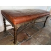 Image 2 : Fine Furniture Brown Leather Bench w/Metal Base- Rustic Bench Seat