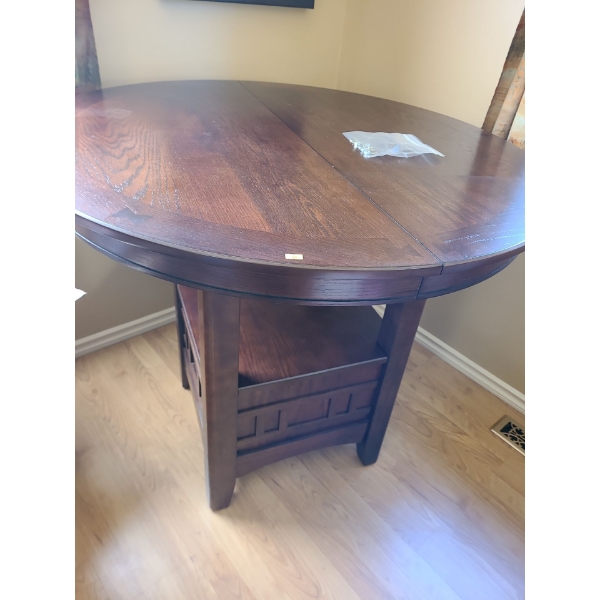 Small Dining Table (42"L, 42"W, 37"T) and Set of 2 Upholstered Chairs (42"T, 22"W, 19"D)