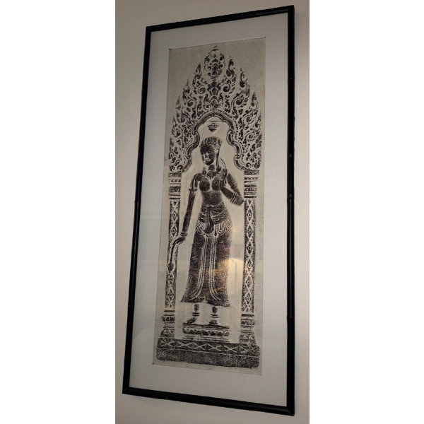 Framed Cambodian Temple Rubbing - Antique 10x24