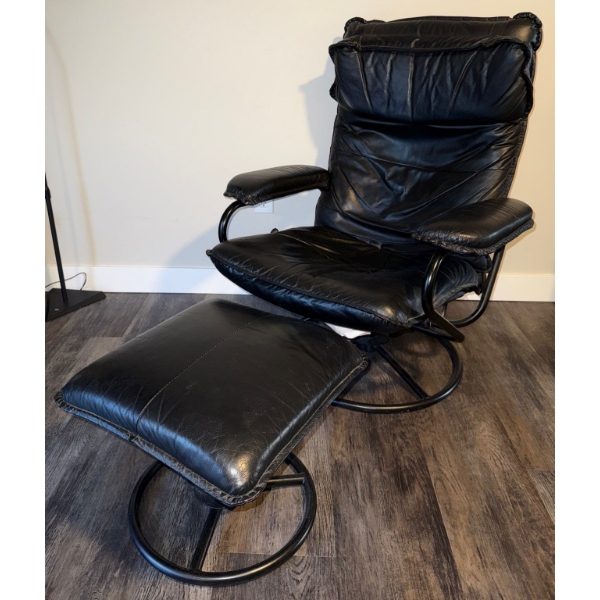 Leather Reclining/Swivel Chair & Ottoman
