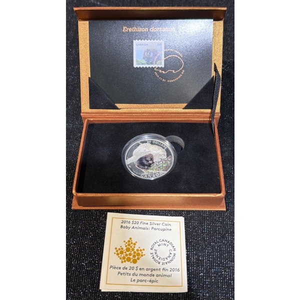 2016 $20 Baby Porcupine Fine Silver Coin 31.39 Grams