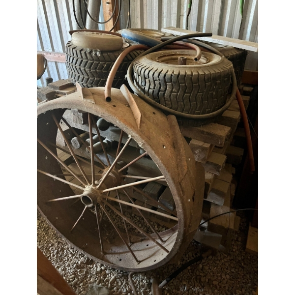 Tires and stacked wood 4x4 /4x6 mini motor and extension cord 