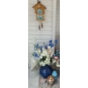 Image 1 : Yorkie Clock 10.5 X 23, Fan, Lanterns, Blue Floor Vase 18 T, Artificial Flowers, Runner 37 X 119