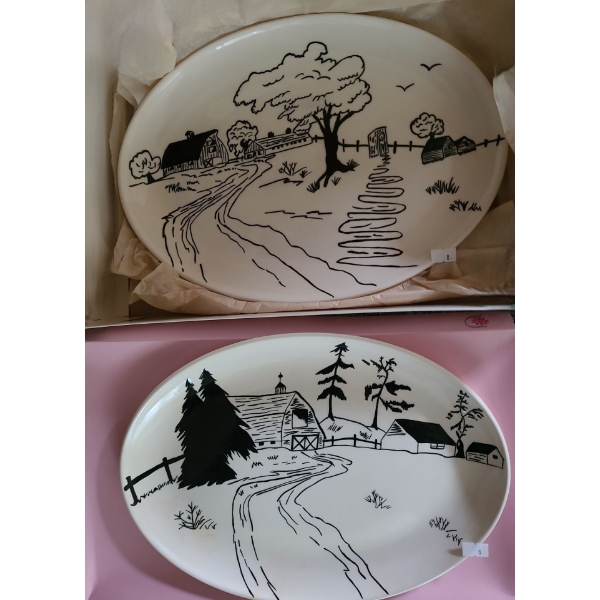 Pair of Decorative Plates w/ Barns 13 X 10