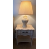 Image 1 : Wooden Nightstand with Drawer Featuring Decorative Table Lamp