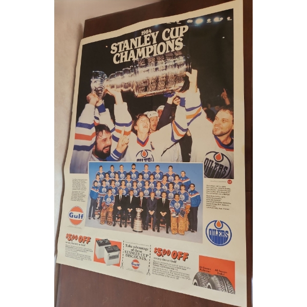 Oilers 1984 Stanley Cup Champions Poster 18 X 25- Condition Issues/ Slight Folds, Tape on Back 