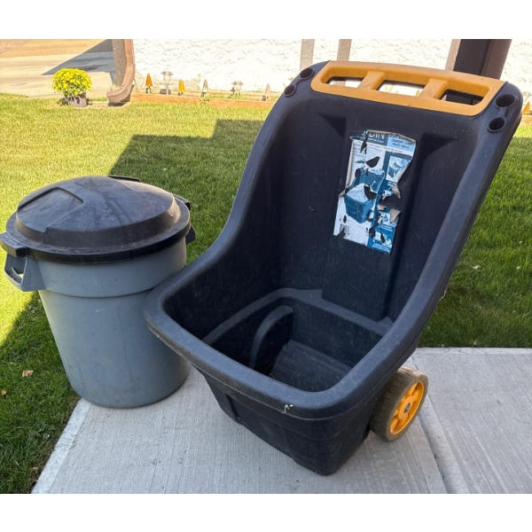 Garden Trolley w/ Rubbermaid Disposal Bin & Lid 