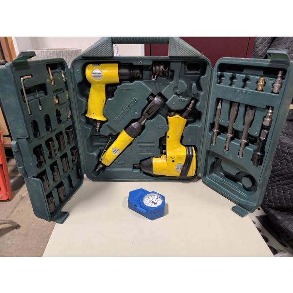 Hurricane Pneumatic Tool Set with Hard Plastic Carrying Case and Tire Pressure Gauge