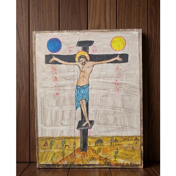  Icon Depiction Of The Crucifixion Of Jesus Christ 9''INCHES IN W 11''INCHES IN H