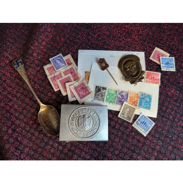 Nazi Spoon, Belt Buckle, War Period Stamps and More