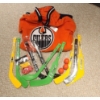 Image 1 : BRAND NEW Oilers Hockey Sockey Onesie, SZ L with Mini Floor Hockey Bundle!