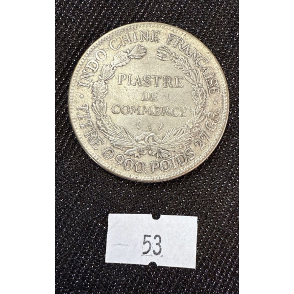 1908 French Indochina Silver 1 Piastre Coin