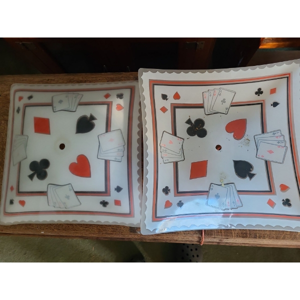 Vintage Ceiling Light Covers X2 with Playing Card Motif 14 L, 14 W