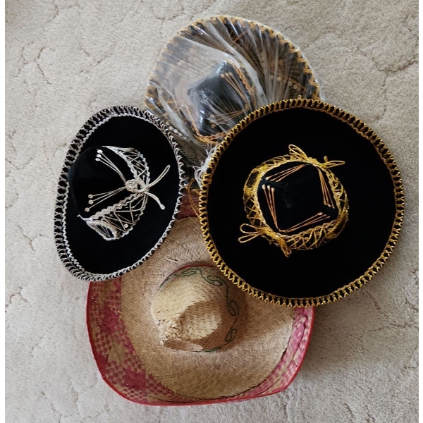 Collection of Hats: 3 Charros and 1 Straw Hat 