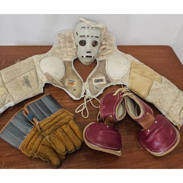 Vintage Cooper Goaltender Hockey Gear Set with Mask, Chest Protector, Gloves, and Skates