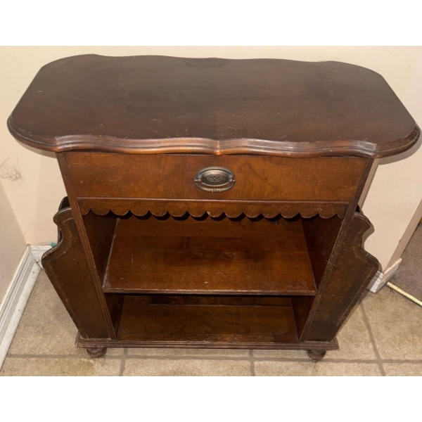 Vintage Walnut Side Table w/ Integrated Magazine Rack 26x14x25