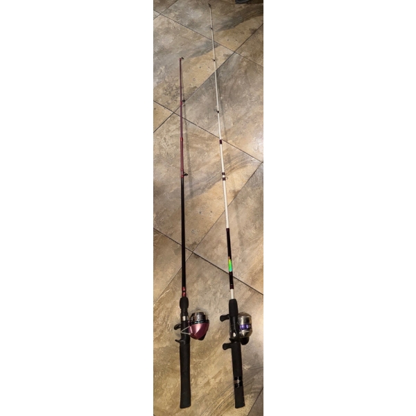 Two Fishing Rod & Reel Combos - 2 Piece Fiberglass Rod & Spincast Reels