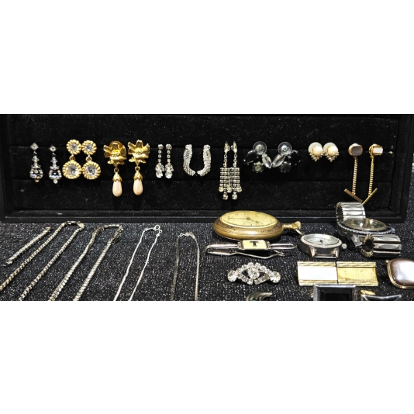 Collection of Various Jewelry - Necklace Chains, Cufflinks, Earrings and Watches