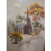 Image 2 : Framed Under Glass Needlepoint Church Picture 24 w 30 h