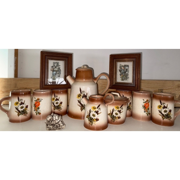 Vintage Pottery Tea Set w/ 3D Shadow Box Wall Hangings 6T
