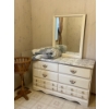 Image 1 :  vintage white dresser, and mirror with oak plant stand and handmade blanket