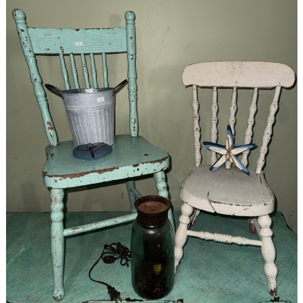 Painted Wood Chairs with Decorative Accessories