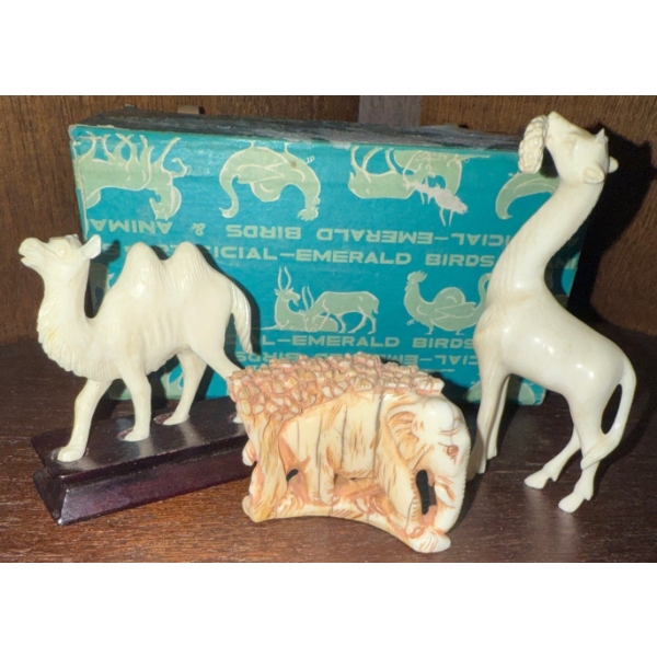 Hand Carved Ivory Camel Elephant & Giraffe Figures 3.5T