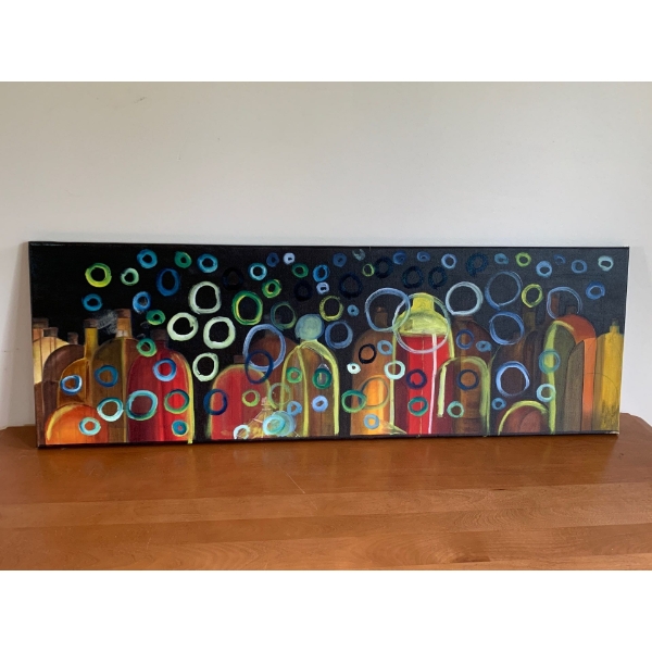 Lauri Ansell Bubble Bottles Canvas On Board  12 x 36