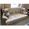Image 1 : vintage style floral sofa 79” L x 33w with wooden accents on the arm & base with the matching chair