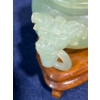 Image 4 : Intricately Craved Jade Incense Container on Wood Stands 3 inch H 