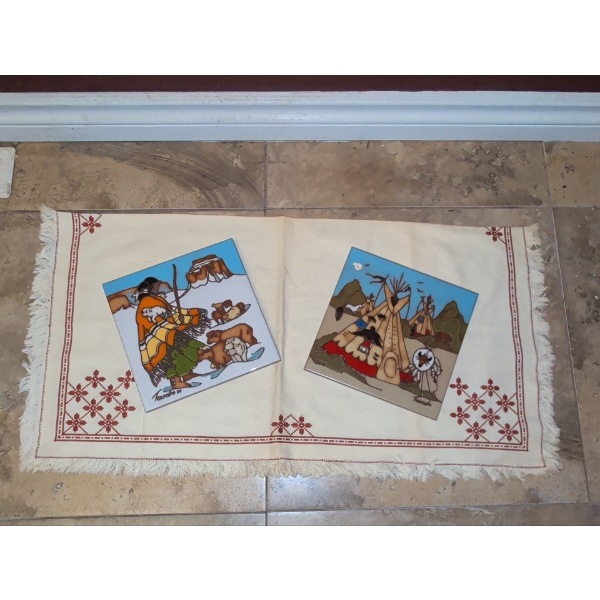 Hand Painted Ceramic Tiles By Cleo Teissedre From Tucson Arizona w/ Embroidered Tapestry