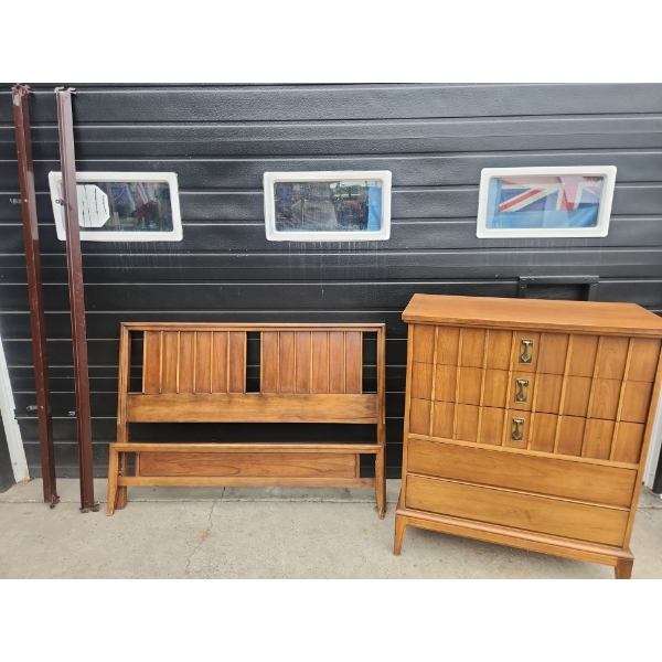 Mid-century Wooden Bedroom Furniture Set - Headboard and Dresser