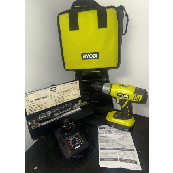 RYOBI 18V Driver/Drill w/ Travel Bag RYOBI Power Kit 11 Piece Wrench Set & more
