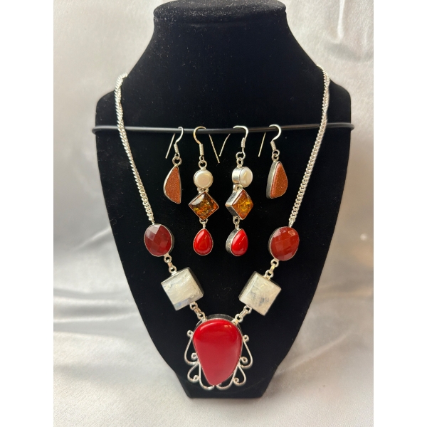 Stamped .925 Semi Precious Stone Necklace and Earring Set